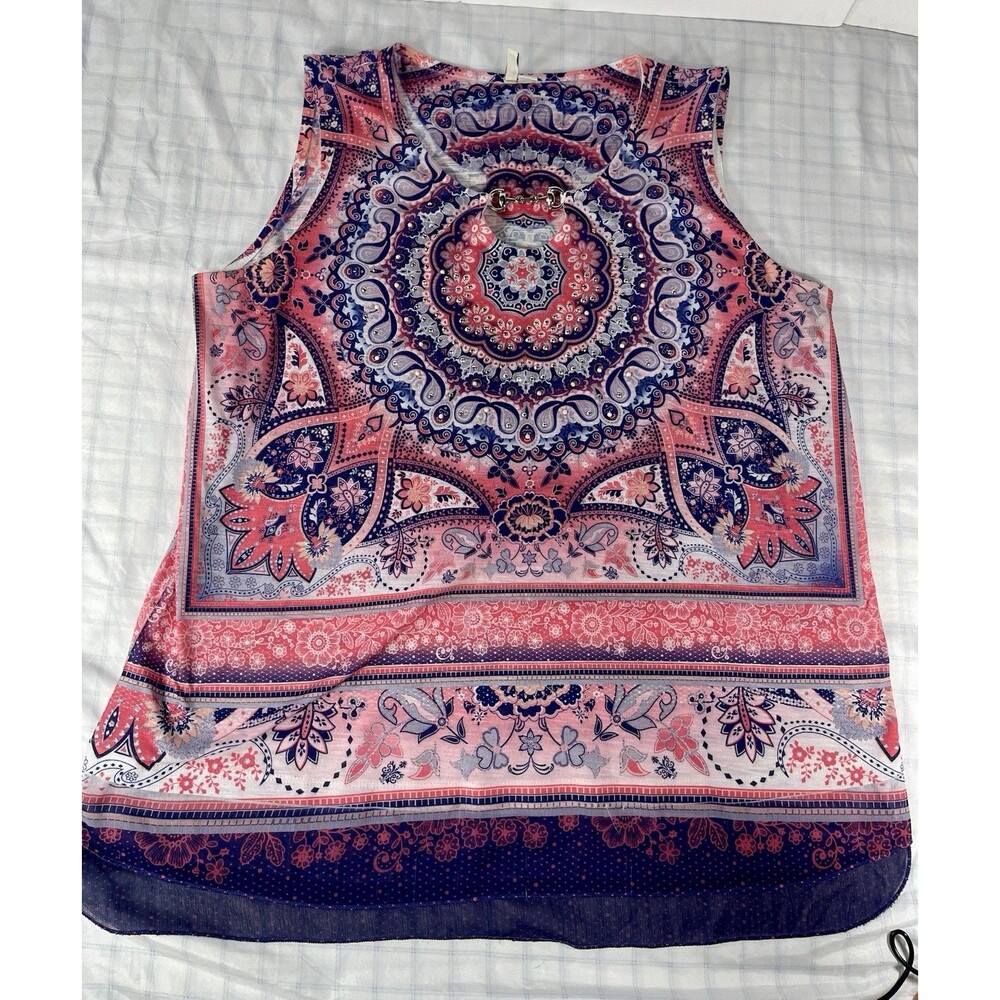 EST. 1946 Women’s Paisley Mandala Tank Top - Size Large - Pink & Blue